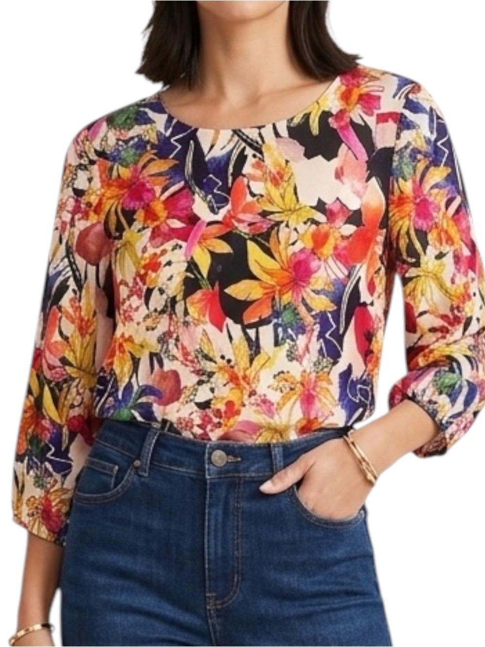 Foil Floral Print Blouse Size 6 Multicolour